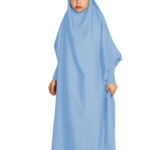 Hot Sale Long EID Maxi Jilbab Islamic Girls Muslim Dress Prayer Abaya Set Hijab Muslim Arab Kids Modest Khimar Hijab Abaya