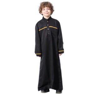 Embroidery Abaya Muslim Arab Boy Thobe Thawb Caftan Traditional Muslim Clothing Kids Robe With Buttons Islamic Clothing