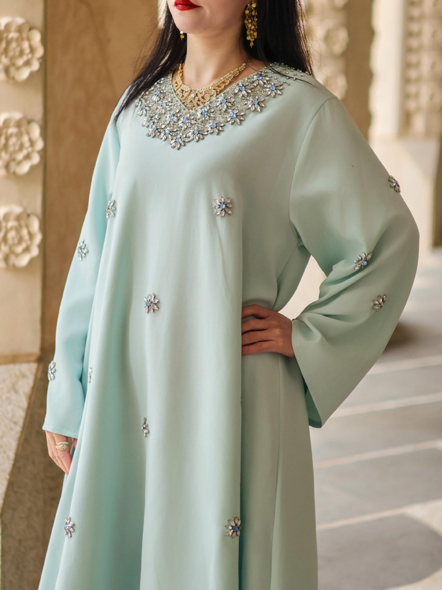Elegant Solid Color Muslim Abaya Dress for Modest Fashion