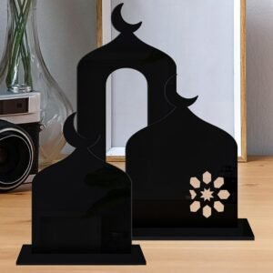 Ramadan's Eid Table Decoration Handheld Metal Moon Star Muslims Party Tabletop Ornament with Base for Islamic Holiday