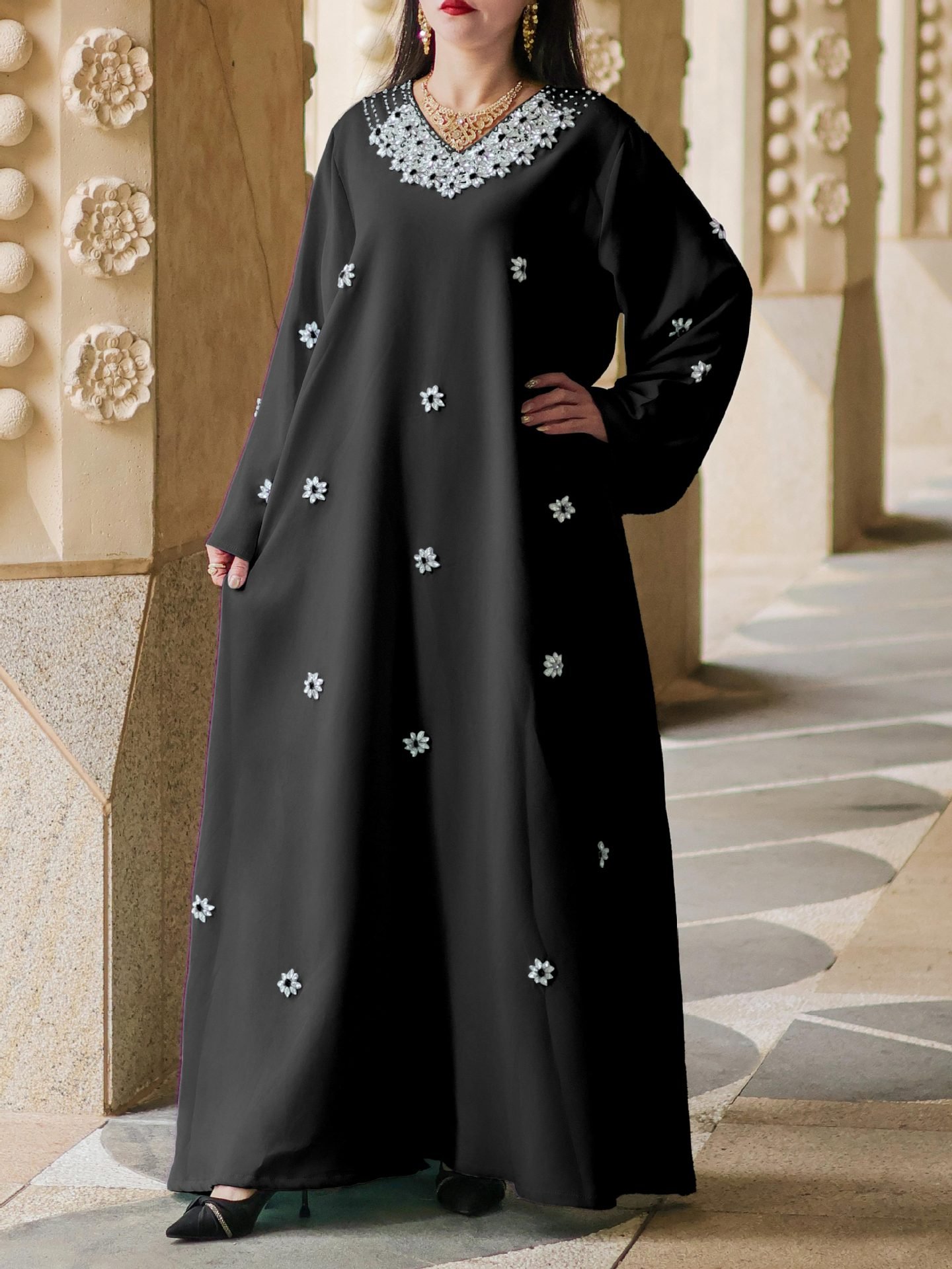 Luxury Dubai Long Evening Dress with Tassel Chain for Muslim Women