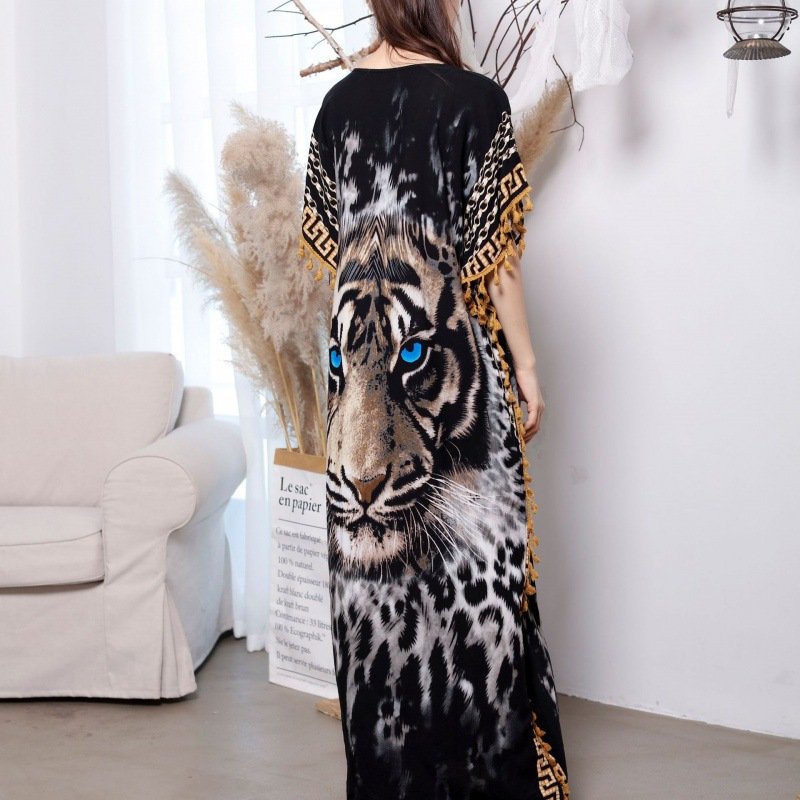 Plus Size Print Fashion Muslim Nightgown Casual Arabic Islamic Clothing 4XL Soft Women Sleepwear Robe